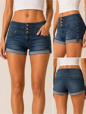MADUZI 3-Button High Waisted Denim Jean Shorts